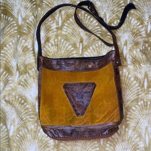 Brown and Yellow Leather Shoulder Bag